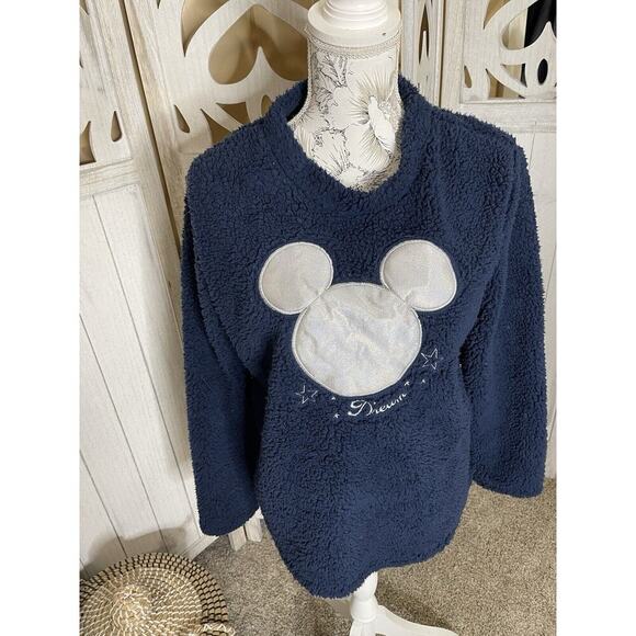 Disney Mickey Mouse Sherpa Sweater Women's Navy Blue Dream Fleece Medium - Picture 1 of 5